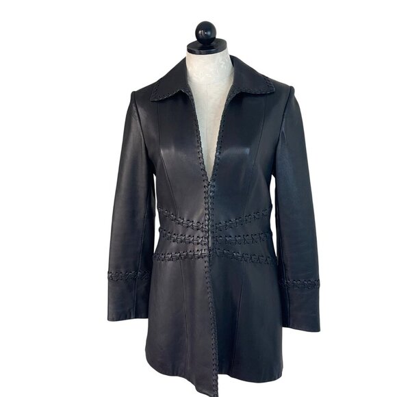 Classiques Entier Womens Jacket Size 6 Black Leather Whip Stitch Lined